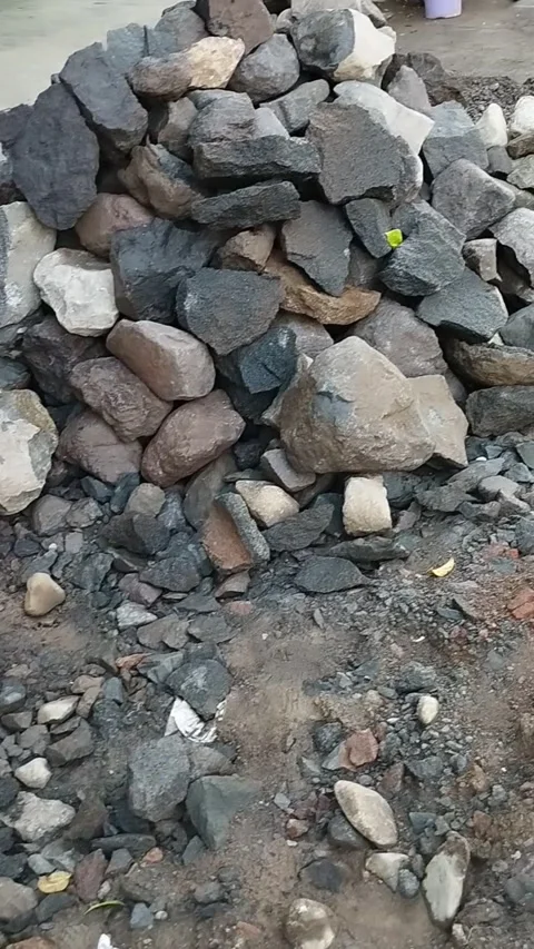 Large rocks, materials for making a sturdy building foundation Stock Footage 226729208