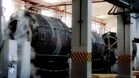 Large Rollers for Leather Tanning in Tannery Stock Footage 77745700