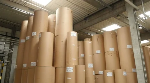  large rolls of packaging cardboard at the warehouse 1  Vídeo Stock 65786717