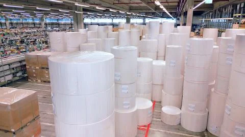 Large rolls of paper in a warehouse. Foto stock