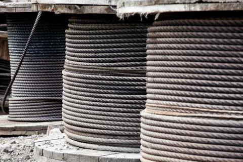 Large rolls of steel cables Stock Photos