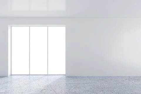 Large room with windows and falling light from the window to the floor. 3D Stock-Illustration