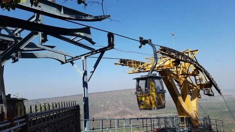 Large ropeway cable car mechanism with steel ropes and metal structures Stock Footage 146536724
