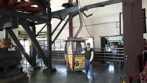 Large ropeway cable car mechanism with steel ropes and metal structures Stock Footage 146801251