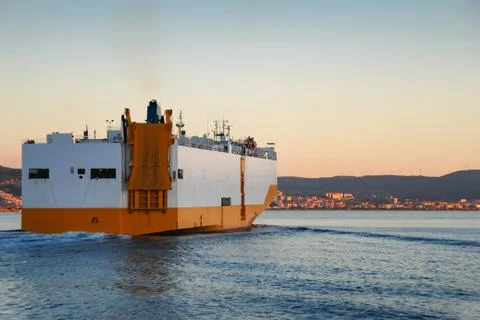 Large RORO ship or oceangoing vehicle carrier ship sailing. Selective focus. Stock-Fotos