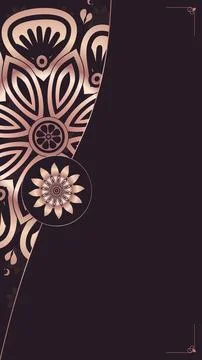 A large rose gold mandala panel sweeps along the left edge of a deep plum b.. Stock Illustration