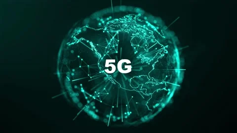 Large rotating digital globe with 5g text and connected dots in 4k resolution Stock Footage