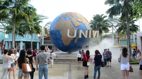 Large rotating globe fountain in front of Universal Studios Stock Footage 47197717