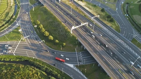 Large Roundabout under a highway in the Netherlands Stock Footage 113214534