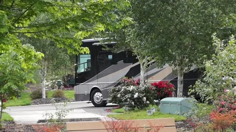 Large RV With Tow Car Stock Footage 42858290
