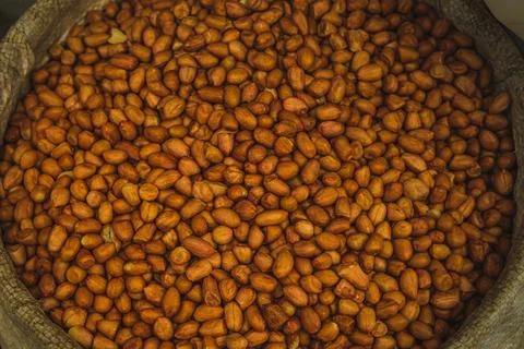 Large Sack of Shelled Raw Peanuts Background Foto stock