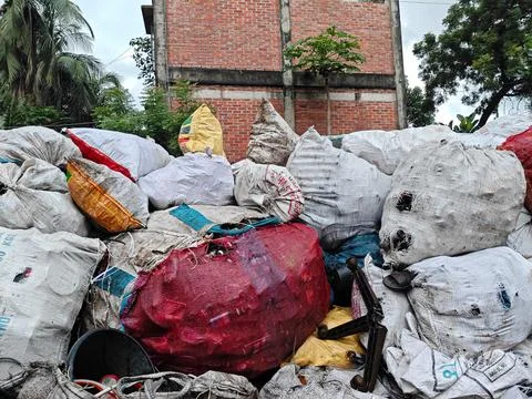 Large Sacks of Collected Plastic Bottles for Recycling Process. Stock Photos