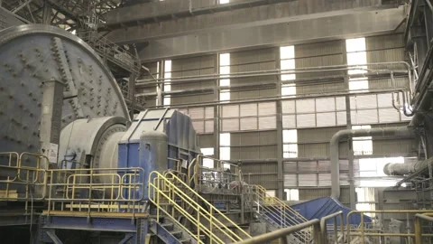 Large SAG Grinding Mill Operating at Copper Processing Plant Stock Footage 339378240