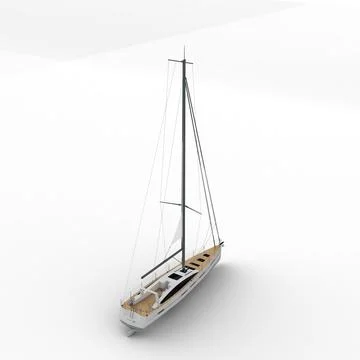 A large sailboat on a white surface in an empty room Illustrazione stock