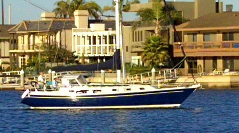 Large Sailboat Yacht in Alamitos Bay Stock Footage