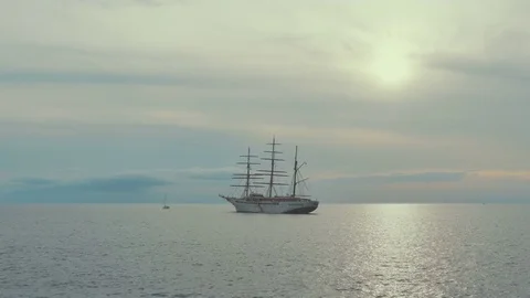 Large sailing ship on the atlantic ocean in a sunset. Canary islands. Spain Stock Footage 71651501