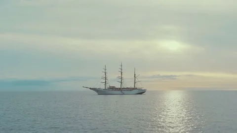 Large sailing ship on the atlantic ocean in a sunset. Canary islands. Spain Stock Footage 71651919