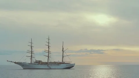Large sailing ship on the atlantic ocean in a sunset. Canary islands. Spain Stock Footage 71652344