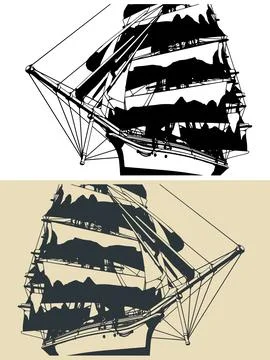 Large sailing ship close up Illustrazione stock