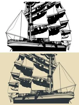 Large sailing ship close-up Stock Illustration