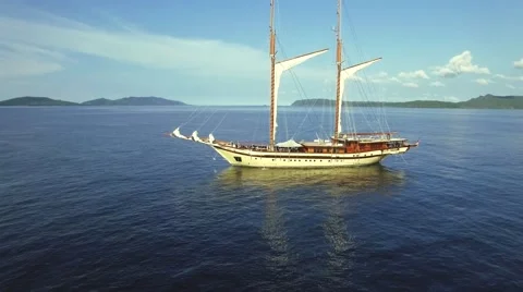 Large sailing ship in the sea at sunset Stock-Footage 64139075