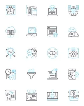 Large-scale analytics linear icons set. Big data, Analytics, Insights Stock Illustration