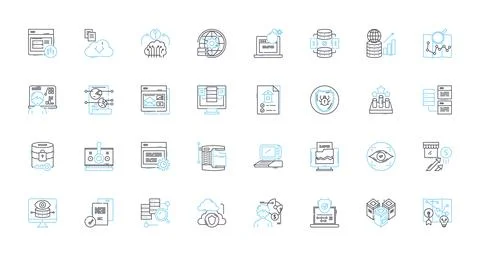 Large-scale analytics linear icons set. Big data, Analytics, Insights Stock Illustration