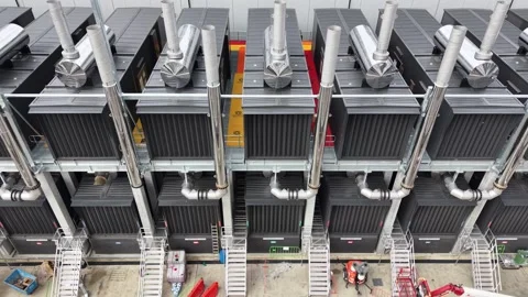 Large scale backup power diesel generators under construction 스톡 동영상 342328146
