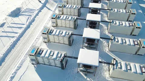Large Scale Battery Storage Facility in Winter Sun at Kiisa, Estonia. Stock Footage 328975300