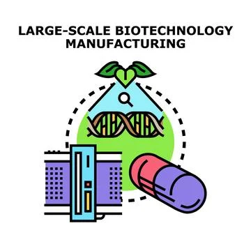 Large scale biotechnology manufacturing producing medical products Stock Illustration