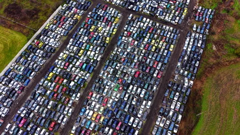 Large scale car dump viewed from above, Bulgaria Stock Footage 340409419