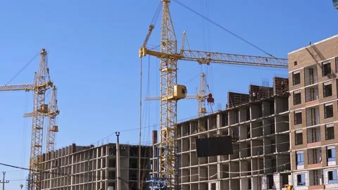 Large-scale construction site of a residential apartment concrete complex with Video stock 213528421