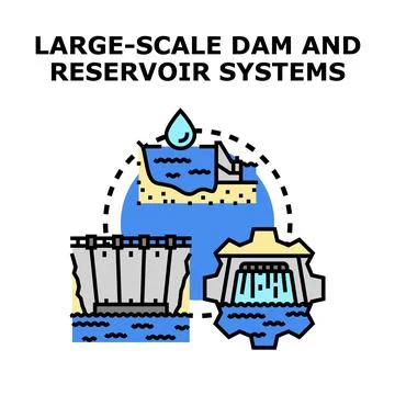 Large scale dam and reservoir systems engineering infrastructure Stock Illustration