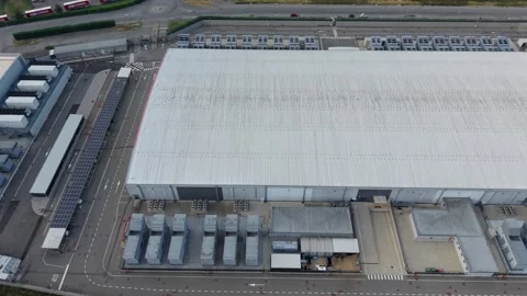 Large Scale Data Center Campus Seen from Above Italy Stock Footage 342128705