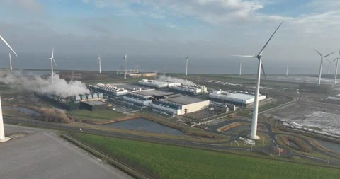 Large scale data center in the Eemshaven in Groningen, The Netherlands. Big Vídeo Stock 258138084