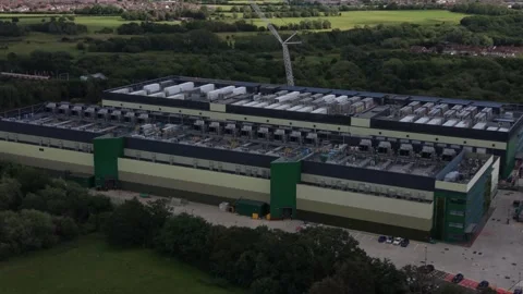 Large Scale Data Center Facility Observed From Sky on Sunny Day Stock Footage 339054622