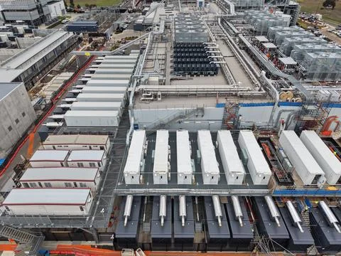 Large scale data center with modular containers and cooling systems Stock Photos