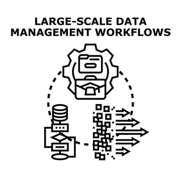 Large scale data management workflow concept Stock Illustration