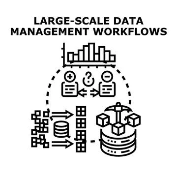 Large scale data management workflows and processing concept Stock Illustration