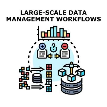 Large scale data management workflows and processing concept Illustrazione stock