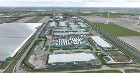 Large scale datacenter aerial drone view at Agriport, Middenmeer, The Stock Footage 268754504