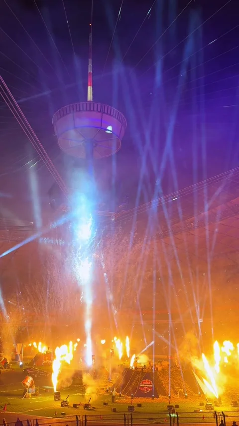 Large-scale light and laser show on arena stage Video stock 333416651
