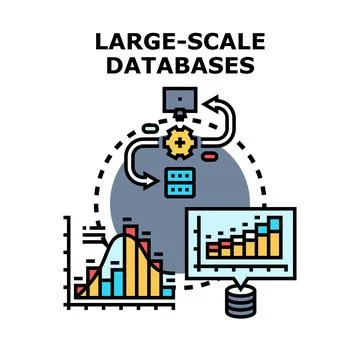 Large scale managing and organizing data databases concept Stock Illustration