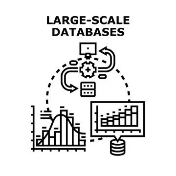 Large scale managing and organizing data databases concept Stock Illustration