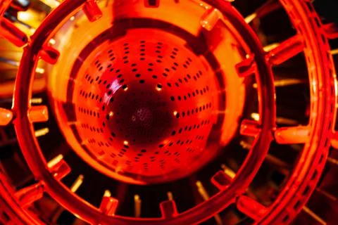 Large-scale model of jet nozzle near red Stock Photos