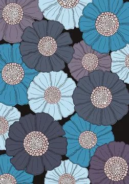 Large scale modern floral repeat pattern. Blue color Illustrazione stock