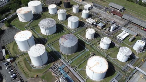 Large Scale Oil Storage and Processing Plant Stock-Footage 334905725