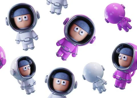 Large scale Pattern of white and pink astronauts on a white background isolat Stock Illustration