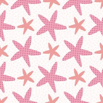 Large Scale Pink and Red Starfish Seamless Pattern Background Stock Illustration