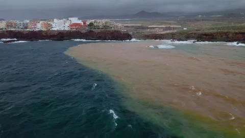 Large-scale Pollution of the Atlantic Ocean off the coast of Tenerife, Canary Stock Footage 146786309
